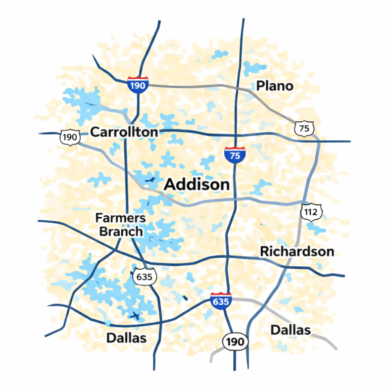 Addison TX tow truck service area map