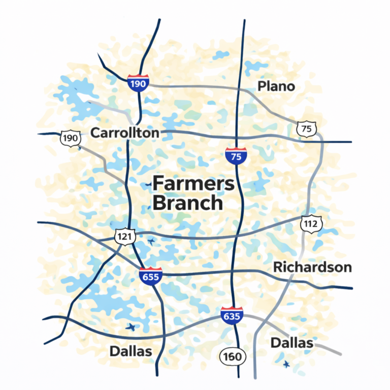 Farmers Branch TX tow truck service area map