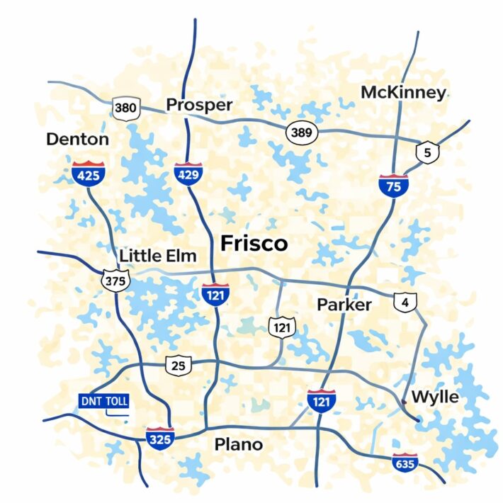 Frisco TX tow truck service area map