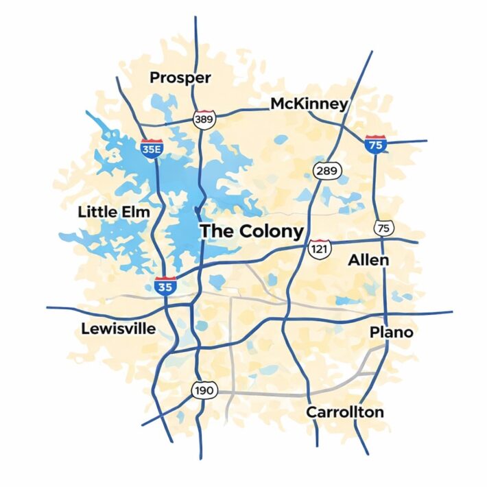 The Colony TX tow truck service area map